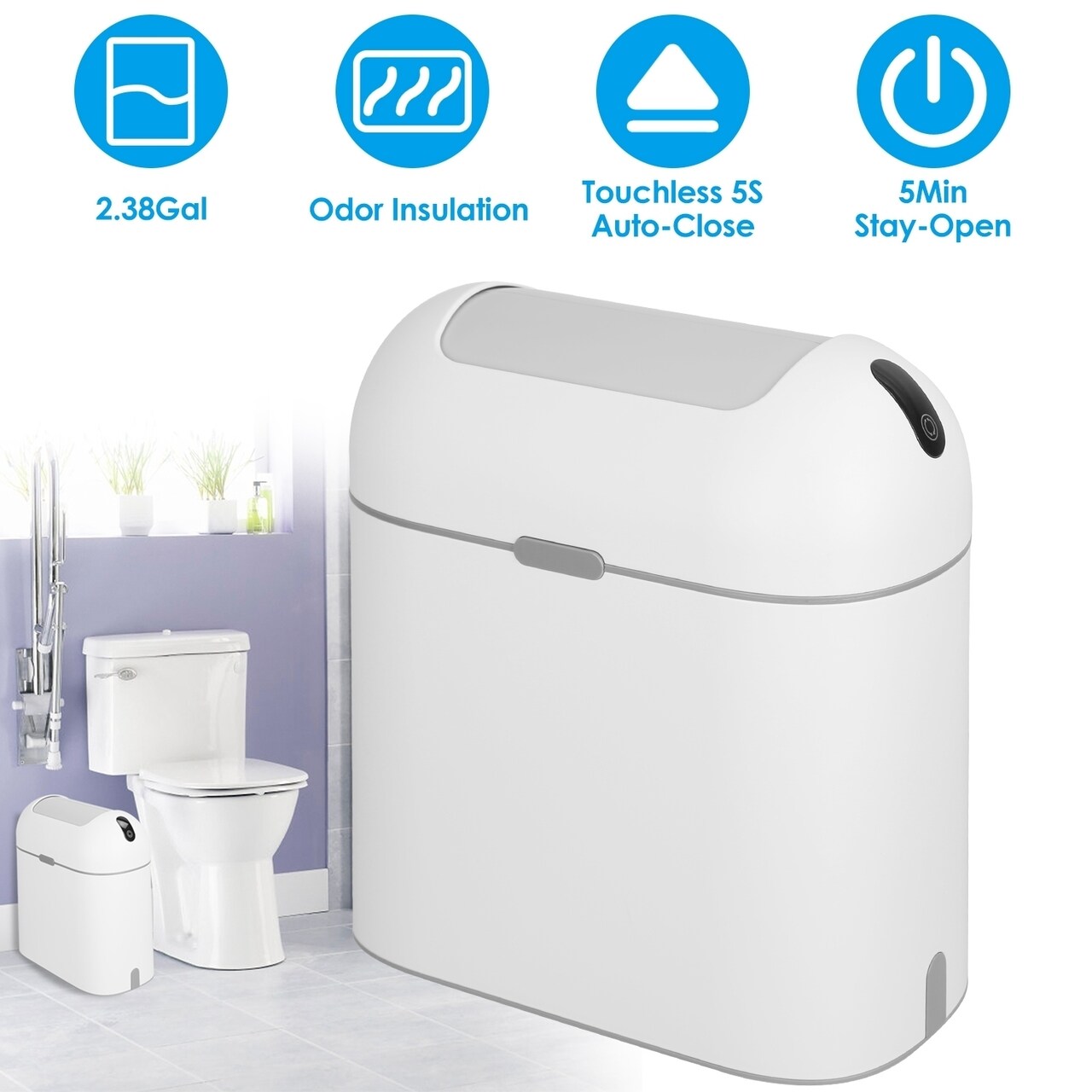 Touchless Trash Can 9L Automatic Garbage Bin Slim White Motion Sensor Bathroom Kitchen